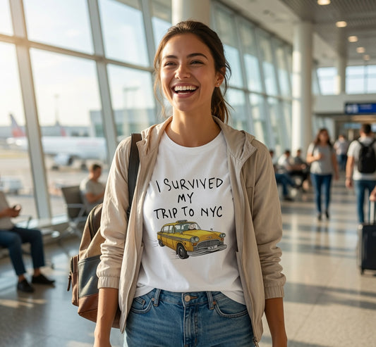 NYC Taxi Souvenir Tee — "I Survived My Trip to NYC" Graphic T-Shirt
