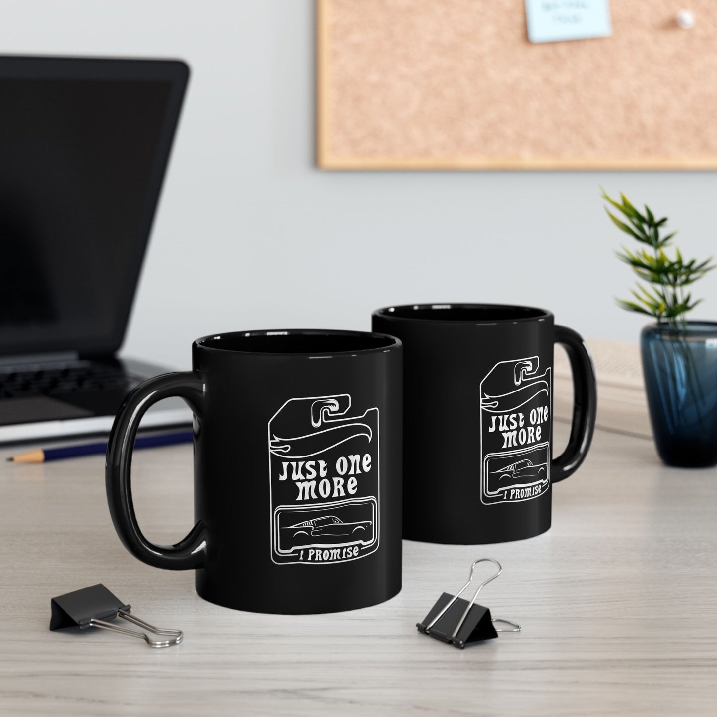 Just One More Mug | Black Ceramic Coffee Mug, Retro Camper Design