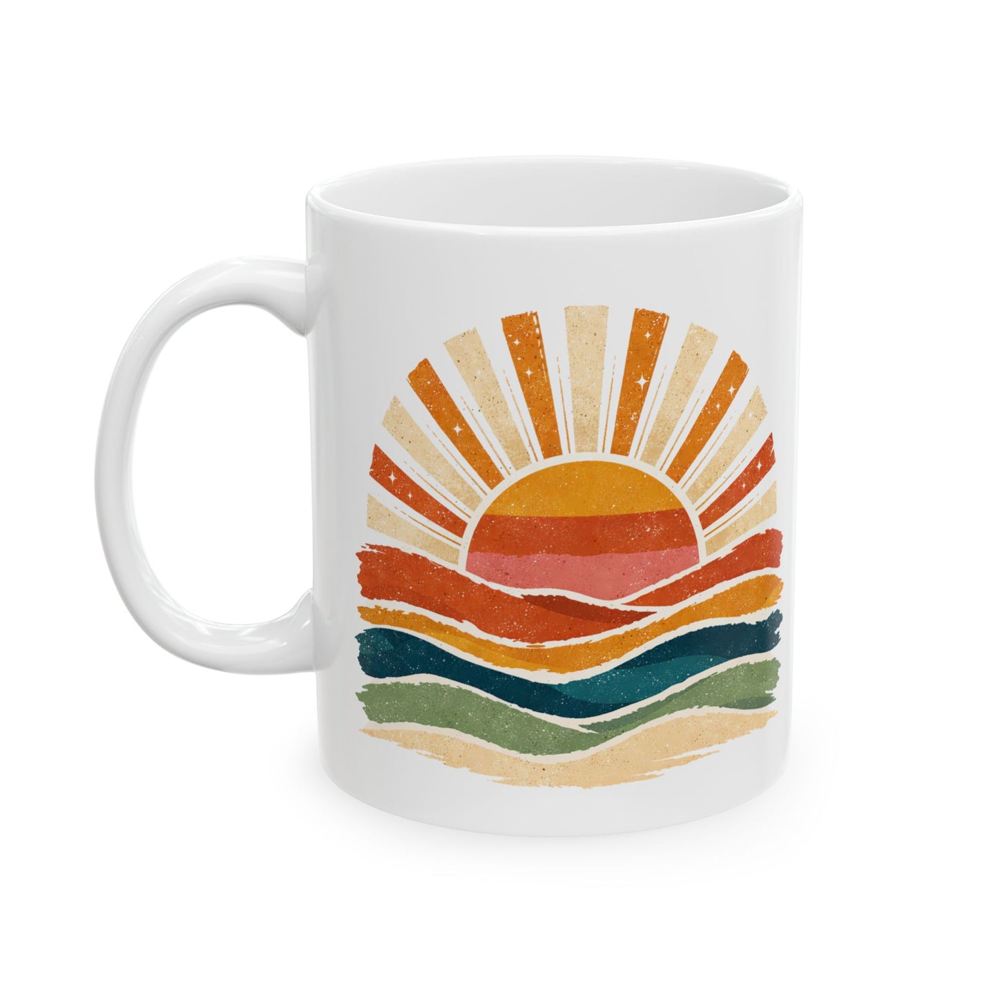 Retro Rainbow Sunburst Mug | Ceramic Coffee Tea Cup