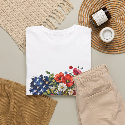 Floral American Flag Tee | Patriotic Flowers, USA Flag Shirt