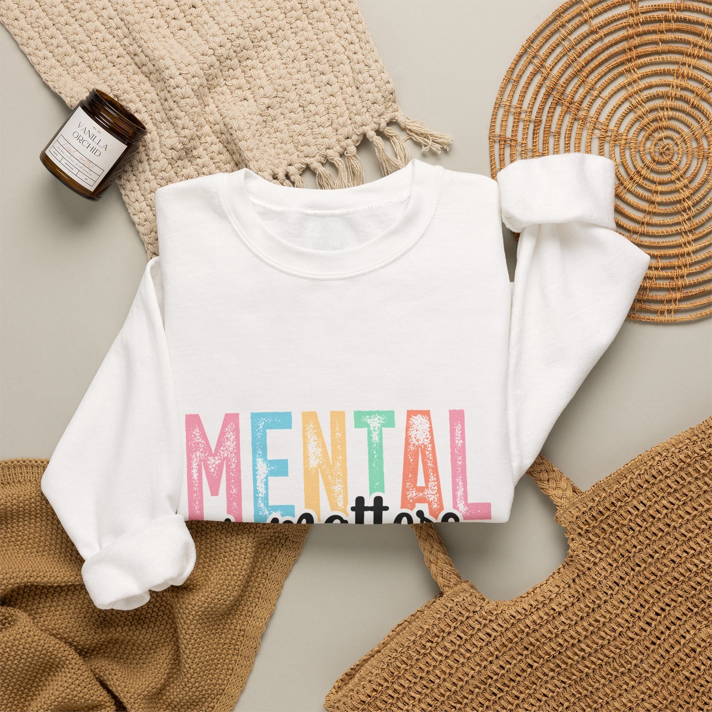 Mental Health Matters Crewneck Sweatshirt | Pastel Block Letter Awareness