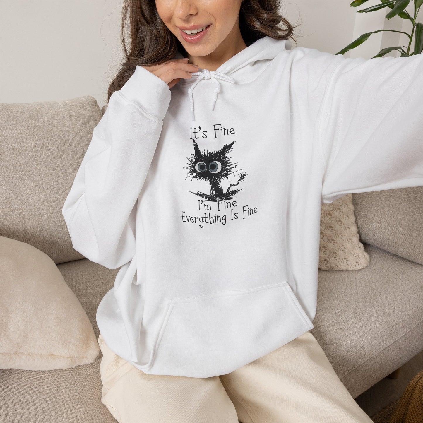Scruffy Owl Sketch Its Fine Everything Is Fine Hoodie | Cute Goth Illustration