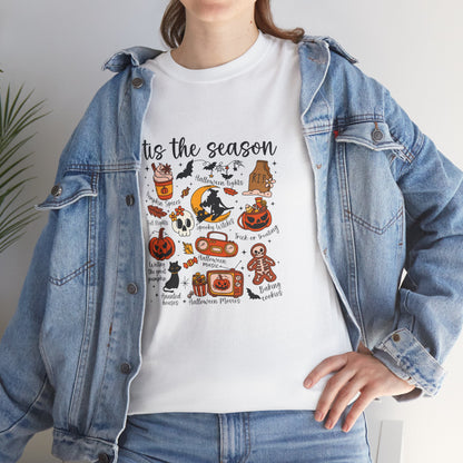 Tis the Season Halloween Icons Tee | Pumpkin, Candy, Witch Hat, Gingerbread