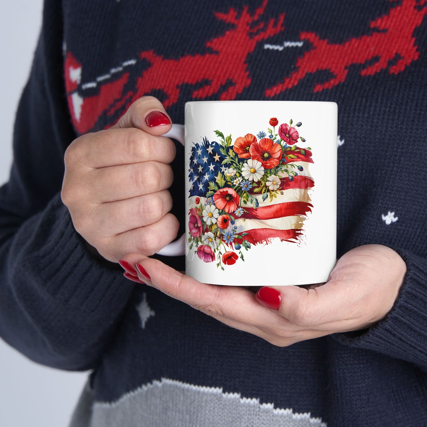 Floral American Flag Mug | Ceramic Mug