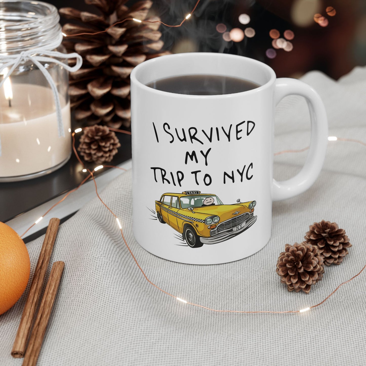 I Survived Traffic NYC Taxi Mug | Yellow Cab Coffee Cup