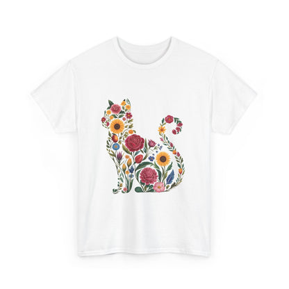 Floral Cat Tee — Botanical Floral Cat Silhouette T-Shirt