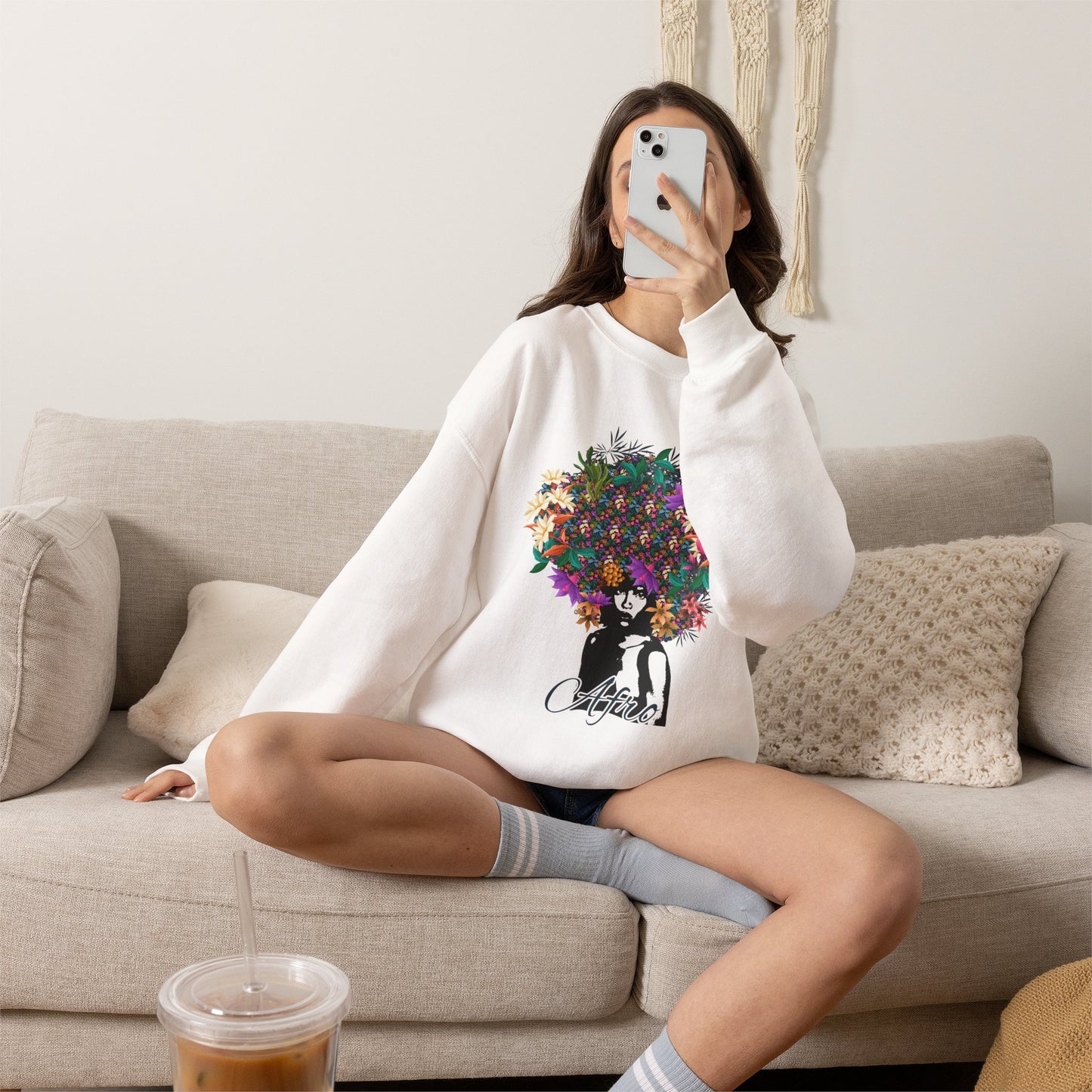 Floral Afro Woman sweatshirt | Botanical Portrait Crewneck