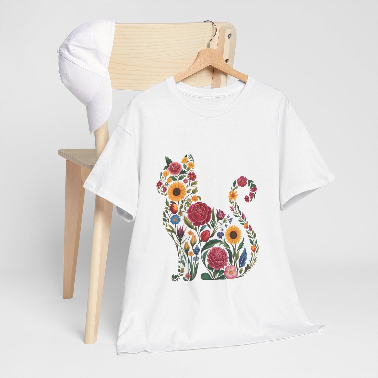Floral Cat Tee — Botanical Floral Cat Silhouette T-Shirt