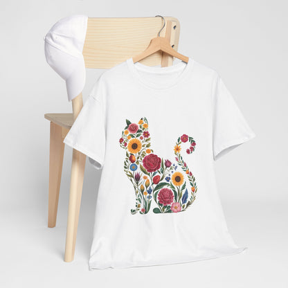 Floral Cat Tee — Botanical Floral Cat Silhouette T-Shirt