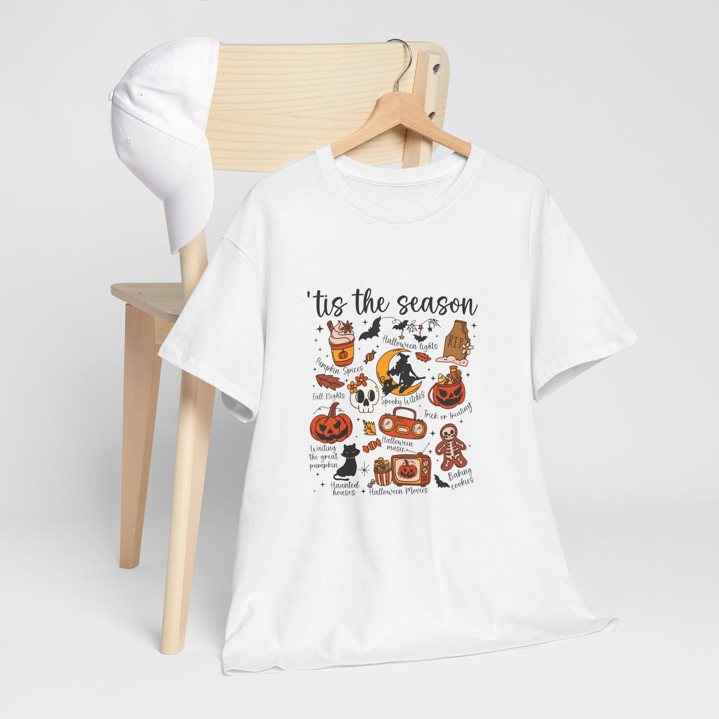 Tis the Season Halloween Icons Tee | Pumpkin, Candy, Witch Hat, Gingerbread