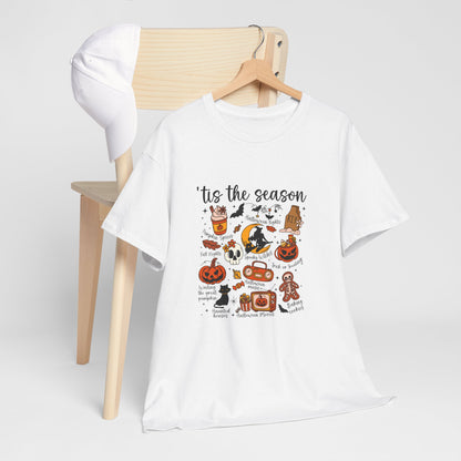 Tis the Season Halloween Icons Tee | Pumpkin, Candy, Witch Hat, Gingerbread