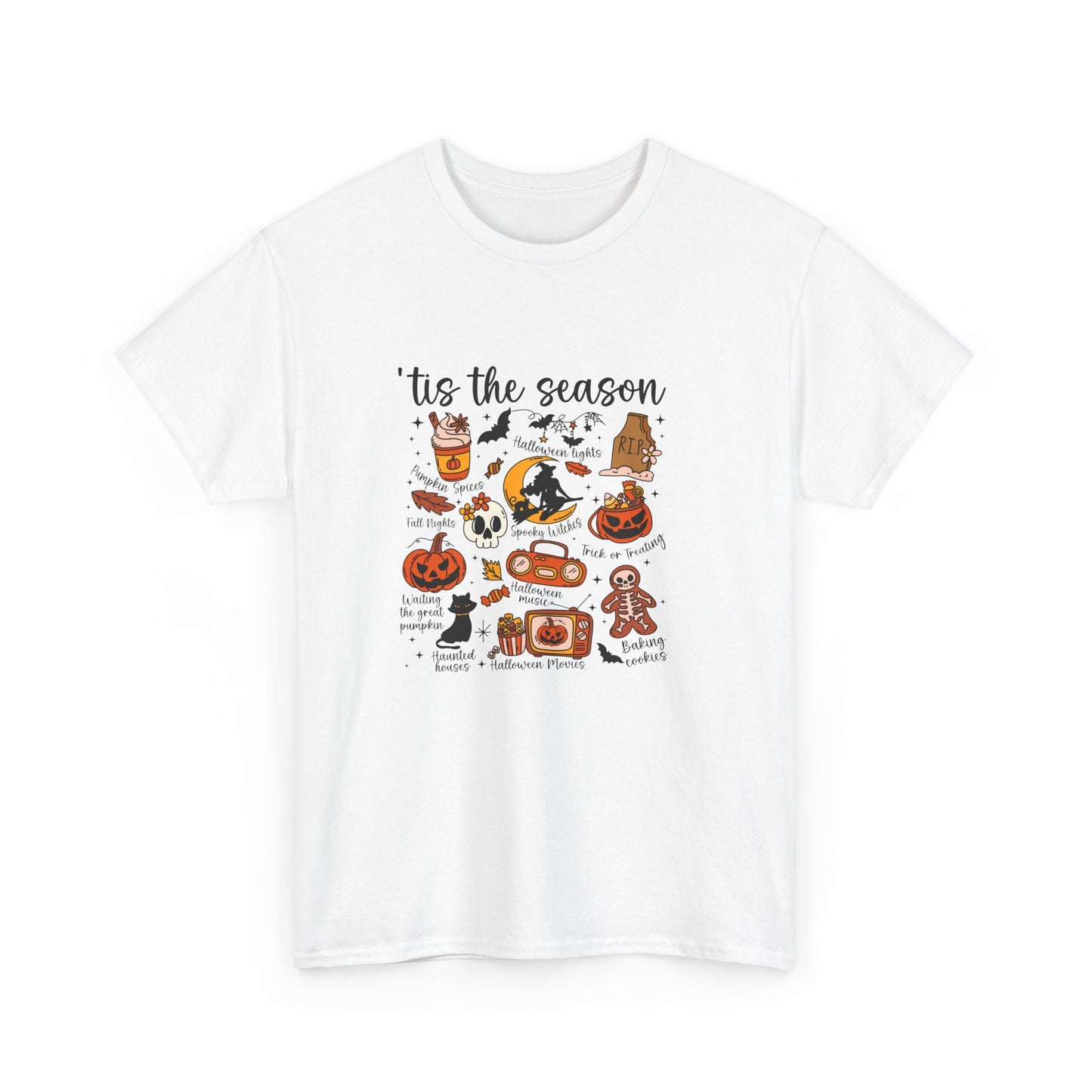 Tis the Season Halloween Icons Tee | Pumpkin, Candy, Witch Hat, Gingerbread