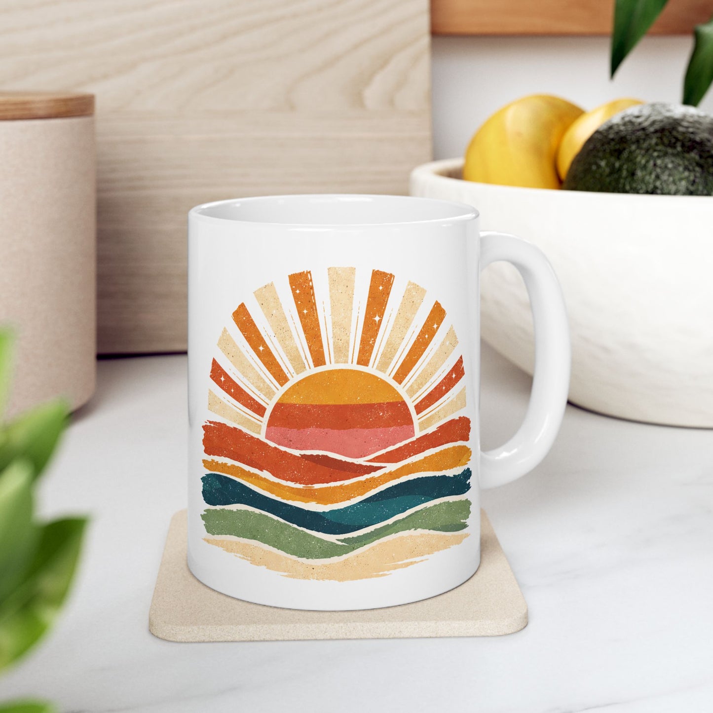 Retro Rainbow Sunburst Mug | Ceramic Coffee Tea Cup