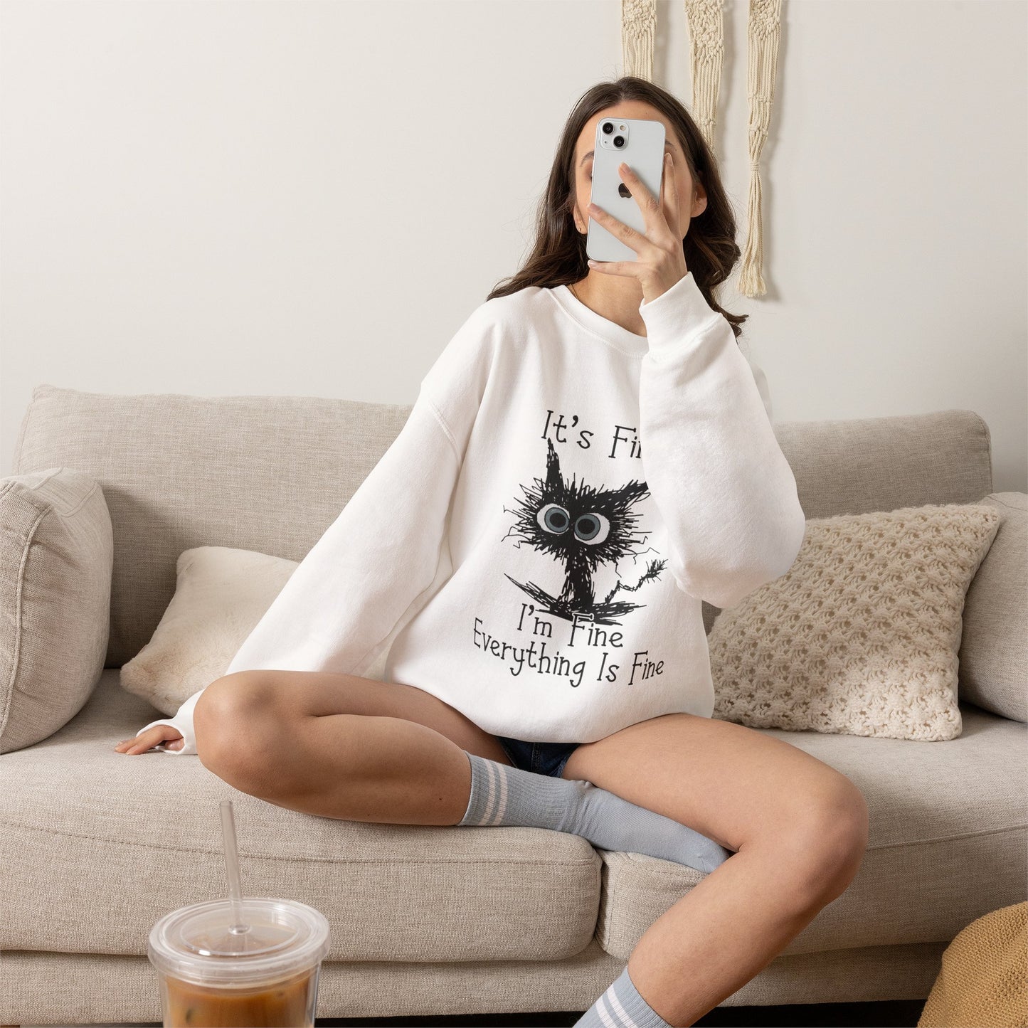 Flustered Scruffy Owl It's Fine I'm Fine Everything Is Fine Sweatshirt