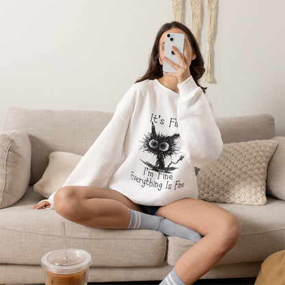 Flustered Scruffy Owl It's Fine I'm Fine Everything Is Fine Sweatshirt