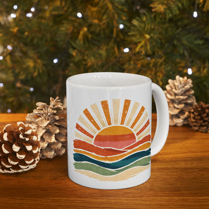 Retro Rainbow Sunburst Mug | Ceramic Coffee Tea Cup