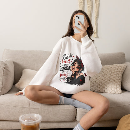 Be Kind to Your Mind illustration Sweatshirt | Girl with Coffee & Butterflies