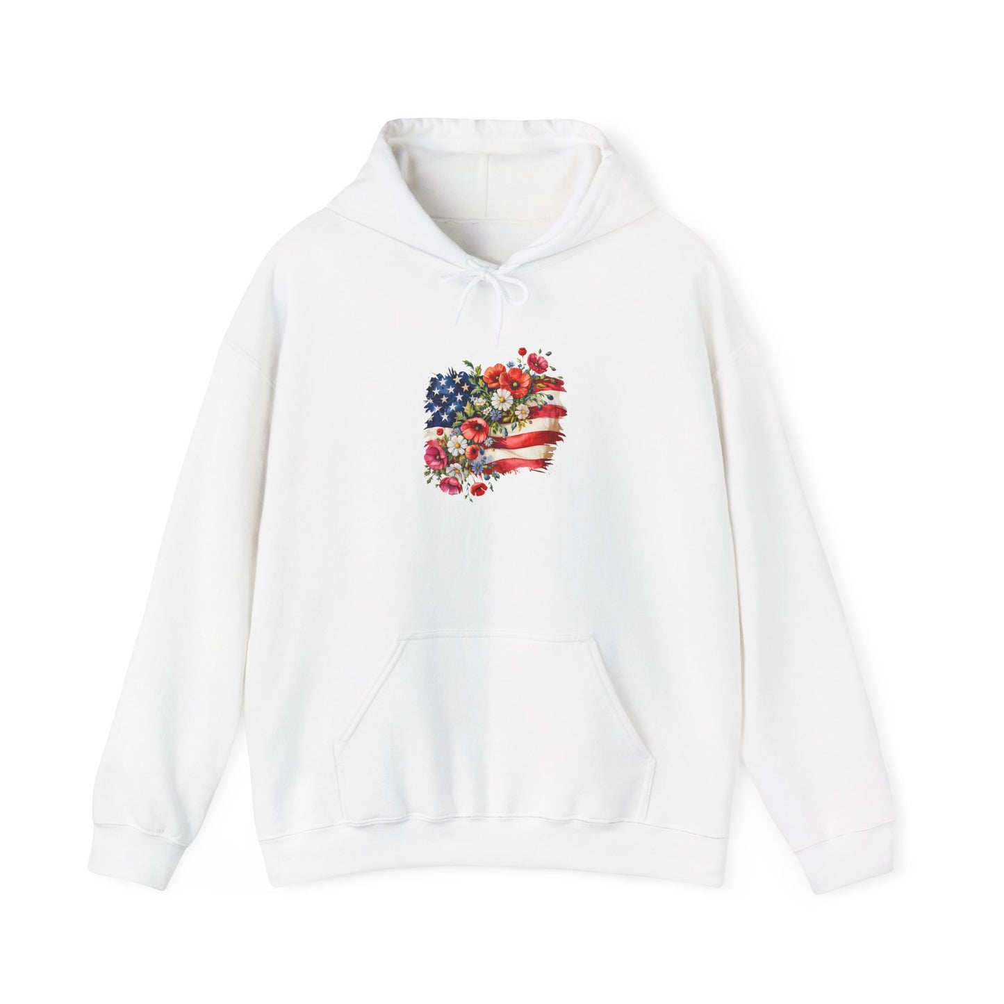Floral American Flag Hoodie | Patriotic Flower Heart Sweatshirt