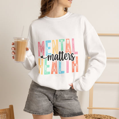 Mental Health Matters Crewneck Sweatshirt | Pastel Block Letter Awareness