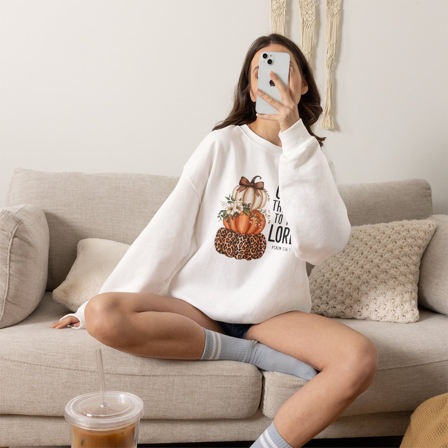 Give Thanks to the Lord Pumpkin Stack Sweatshirt | Fall Christian Thanksgiving