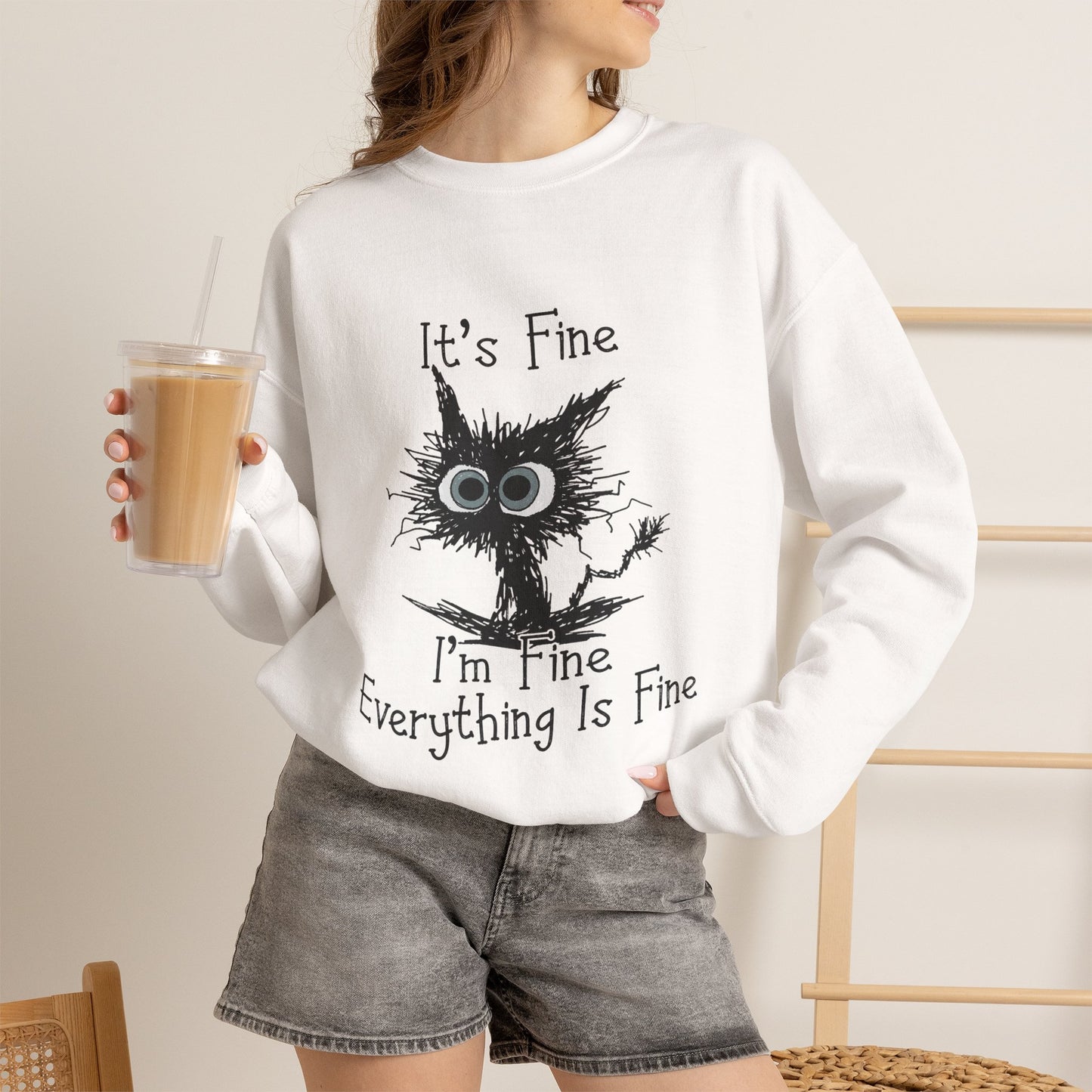 Flustered Scruffy Owl It's Fine I'm Fine Everything Is Fine Sweatshirt