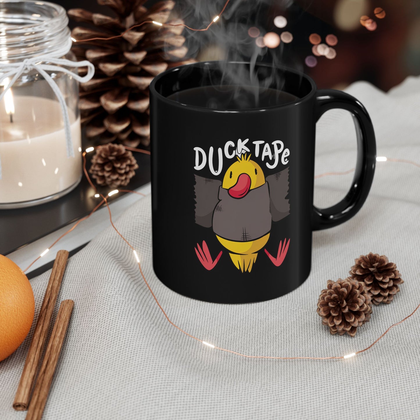 Duck Tape Cartoon Duck Mug | Black Ceramic Coffee Cup