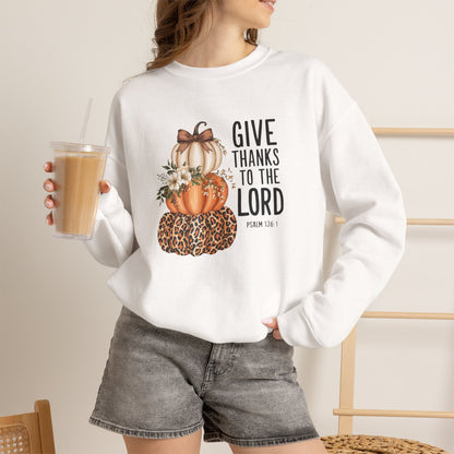 Give Thanks to the Lord Pumpkin Stack Sweatshirt | Fall Christian Thanksgiving