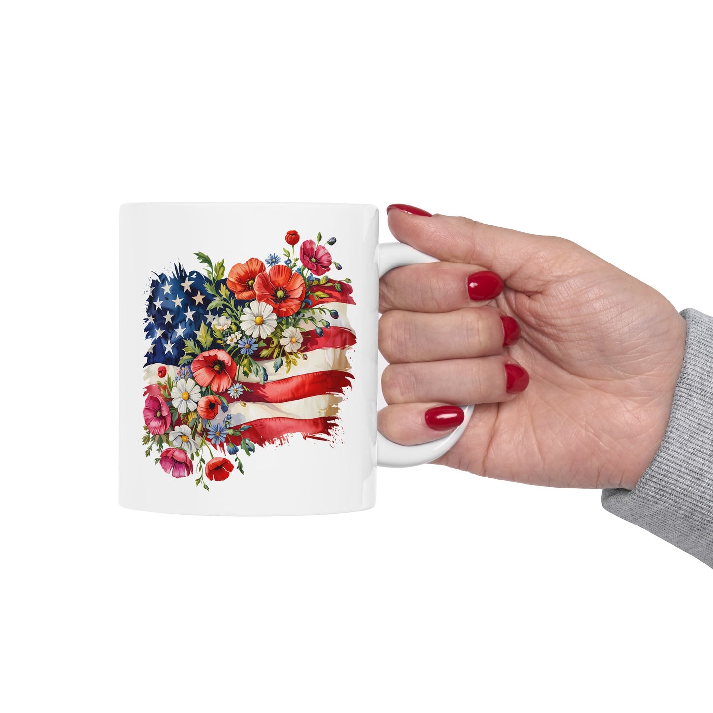 Floral American Flag Mug | Ceramic Mug