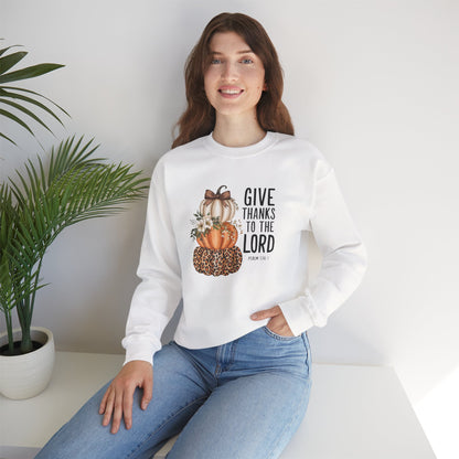 Give Thanks to the Lord Pumpkin Stack Sweatshirt | Fall Christian Thanksgiving