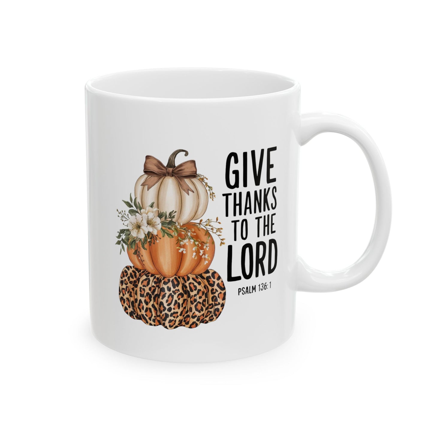 Give Thanks to the Lord Scripture Pumpkin Stack Mug | Fall Christian Coffee Cup