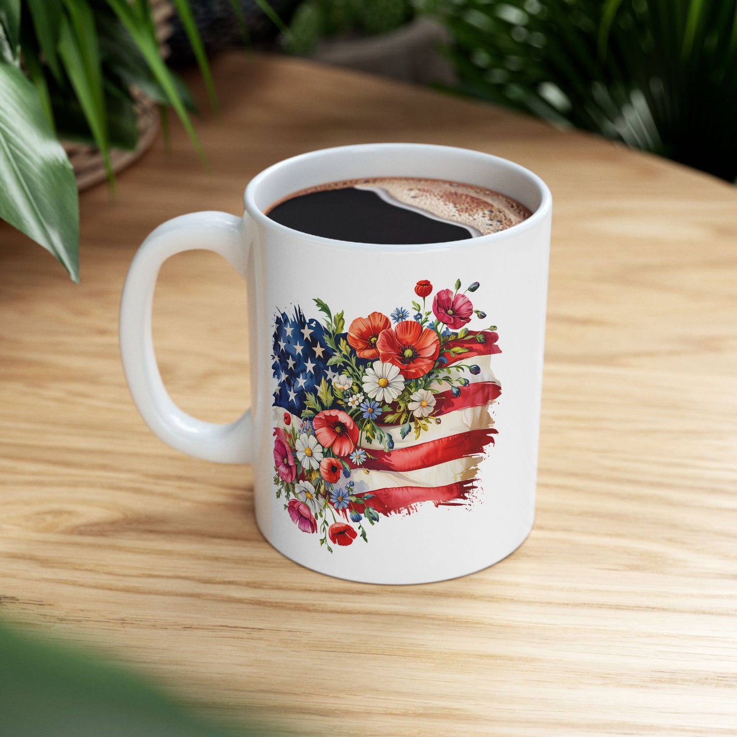 Floral American Flag Mug | Ceramic Mug