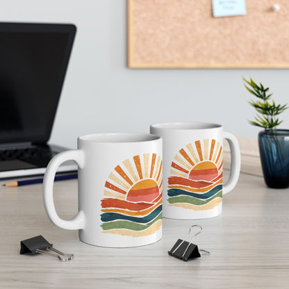 Retro Rainbow Sunburst Mug | Ceramic Coffee Tea Cup