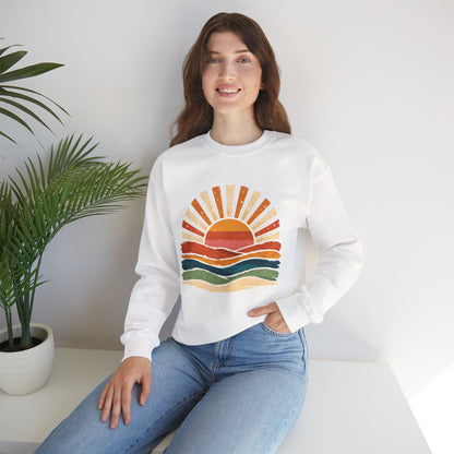 Retro Sunset Waves Sweatshirt | Boho Sun Graphic