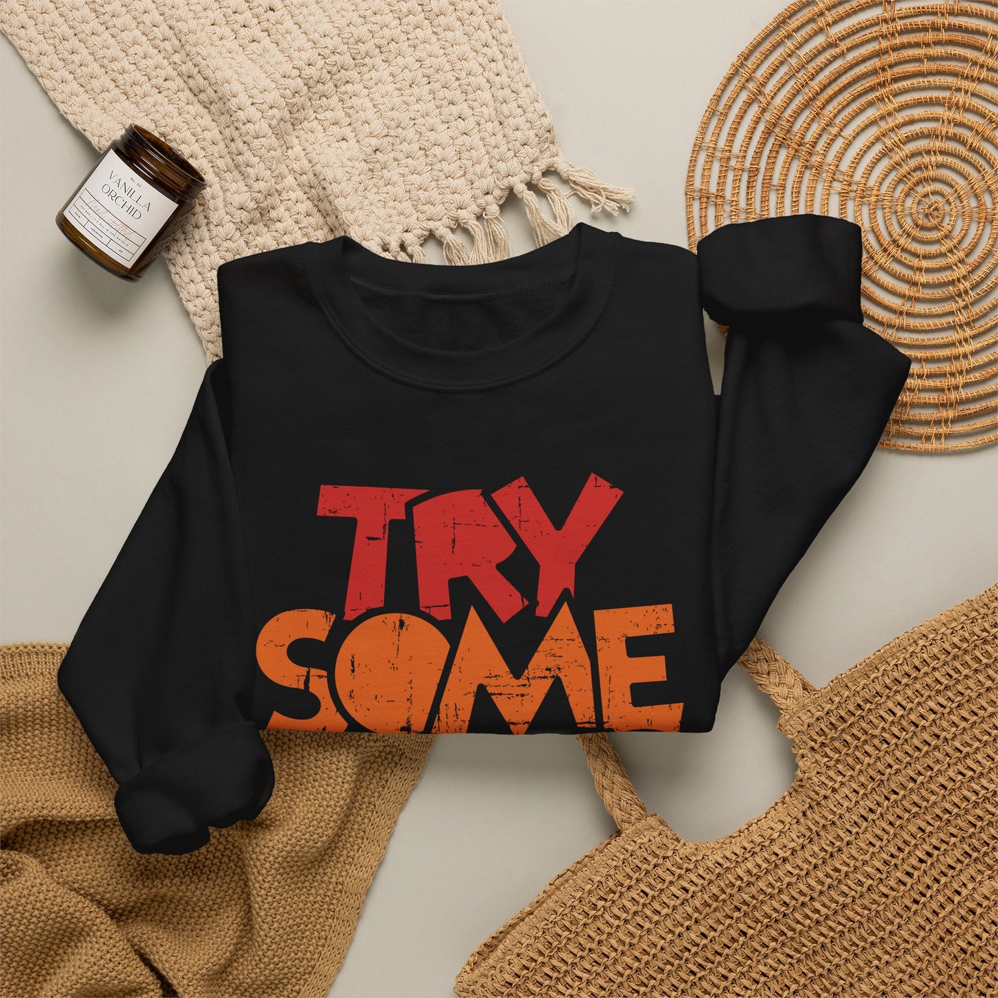 Try Something New Crewneck | Retro Color Block Motivational Sweater