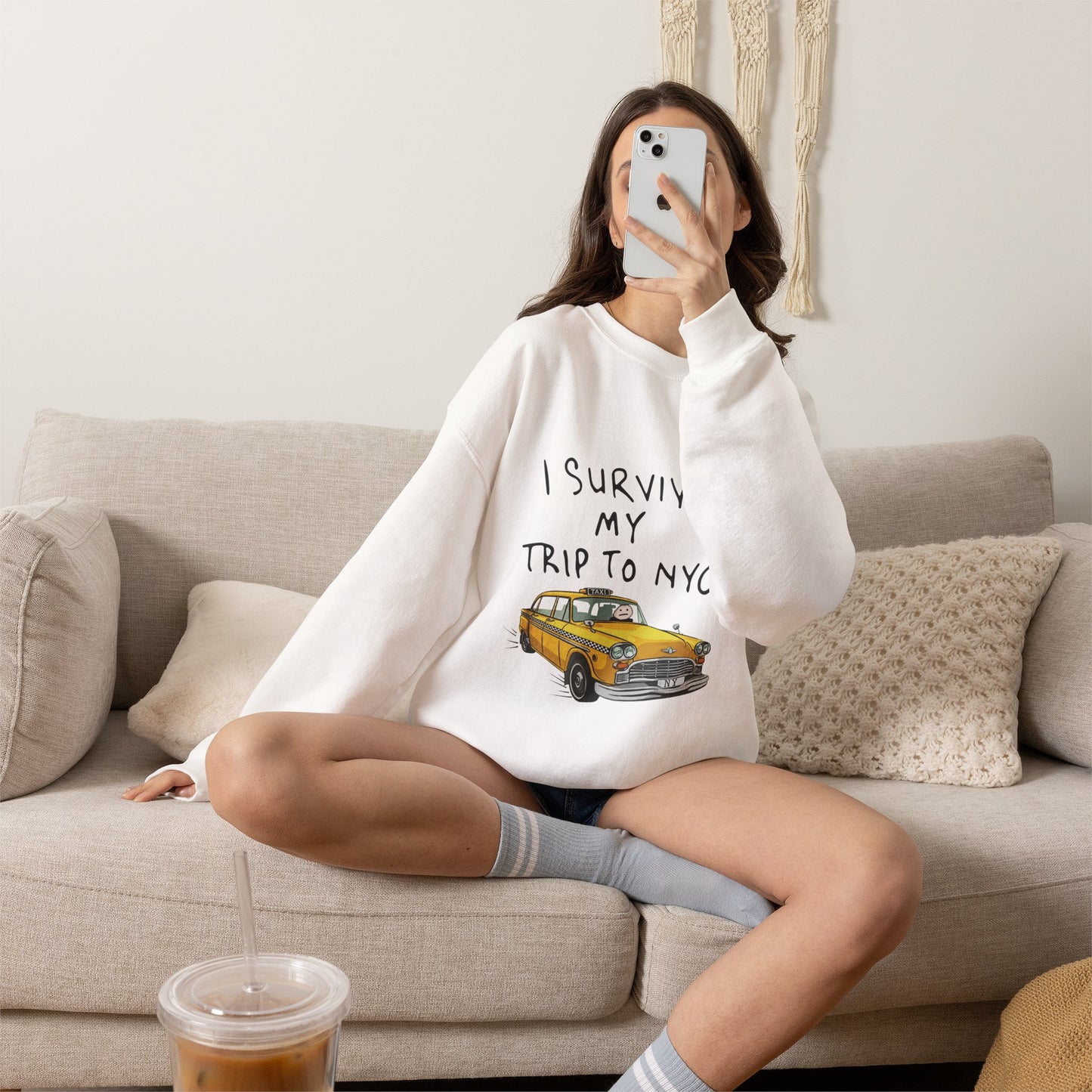 I Survived My Trip to NYC sweatshirt | Yellow Taxi Illustration, Travel Souvenir
