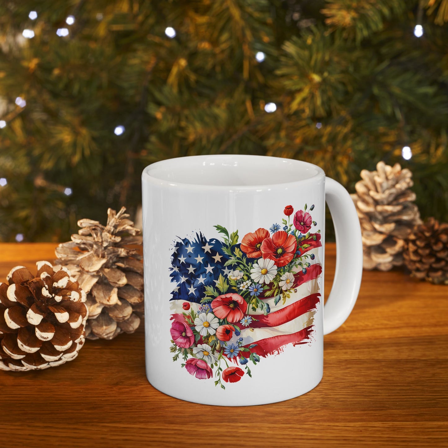 Floral American Flag Mug | Ceramic Mug