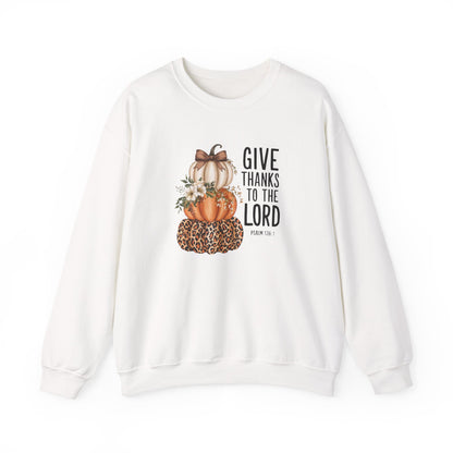 Give Thanks to the Lord Pumpkin Stack Sweatshirt | Fall Christian Thanksgiving