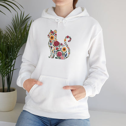 Floral Cat Silhouette Hoodie | Botanical Kitty Sweatshirt