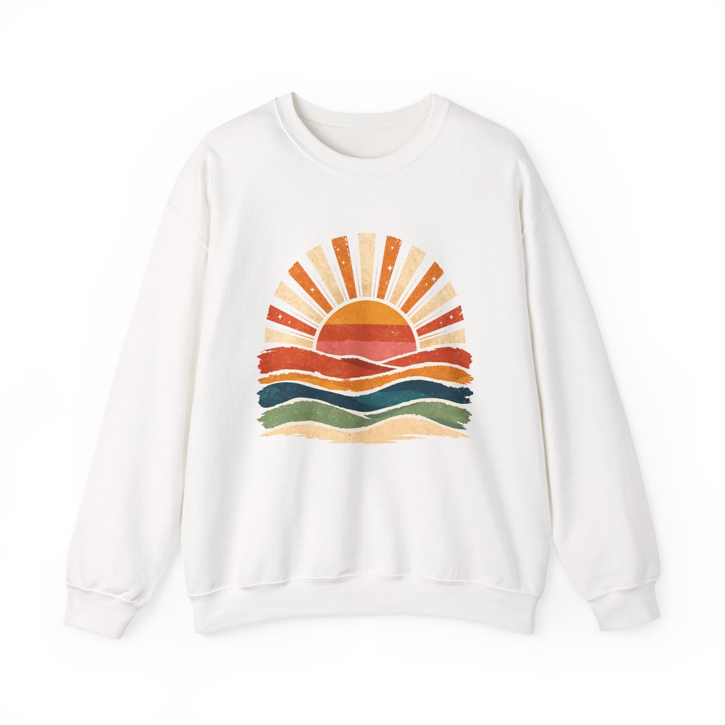 Retro Sunset Waves Sweatshirt | Boho Sun Graphic