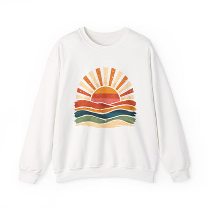 Retro Sunset Waves Sweatshirt | Boho Sun Graphic