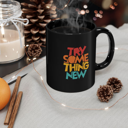 Try Something New Mug | Retro Color Block Typography on Black
