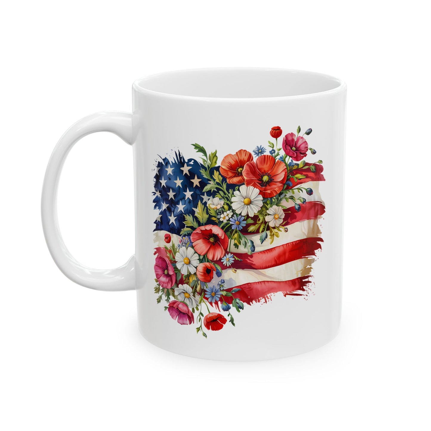 Floral American Flag Mug | Ceramic Mug