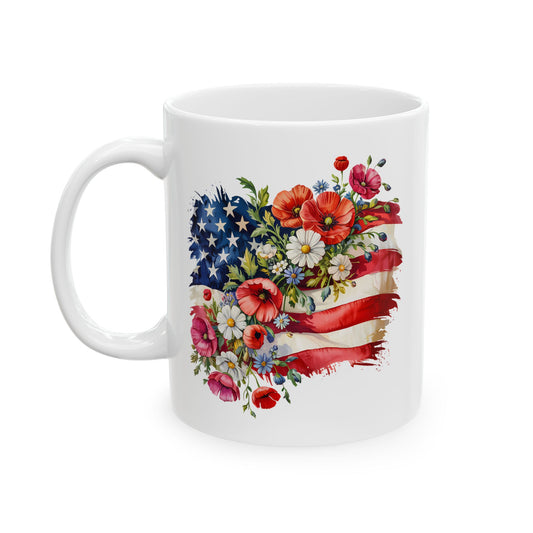 Floral American Flag Mug | Ceramic Mug