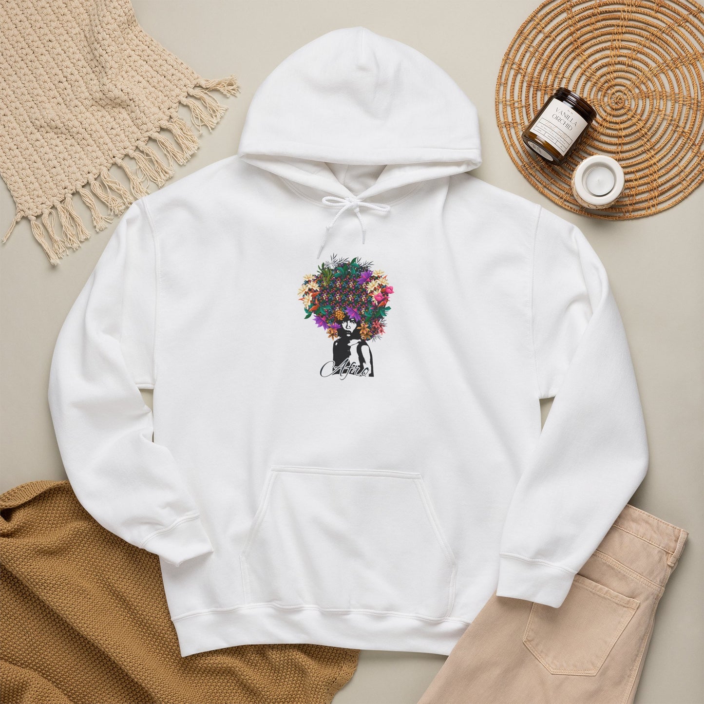 Woman with Flower Hair Hoodie | Colorful Floral Portrait Sweatshirt