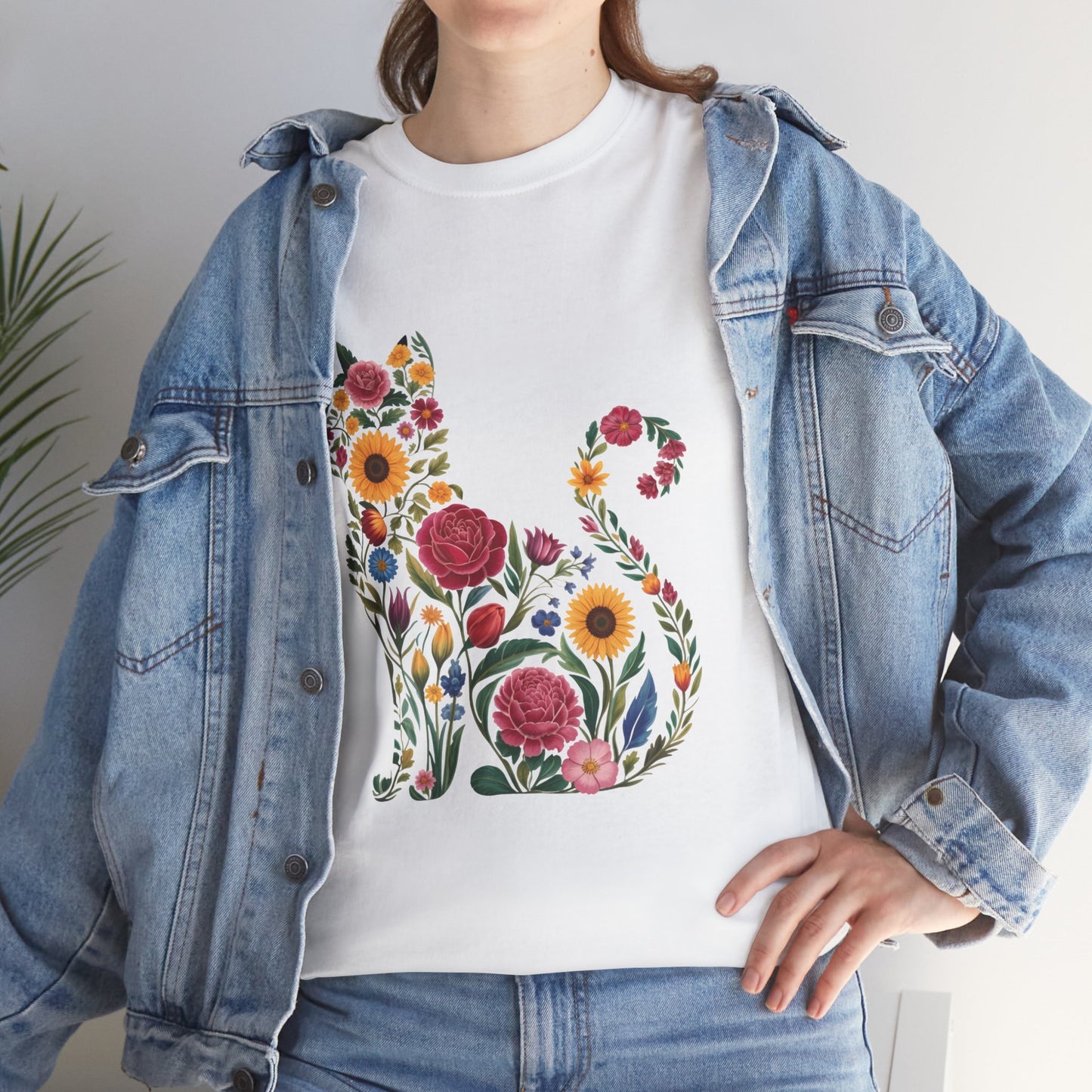 Floral Cat Tee — Botanical Floral Cat Silhouette T-Shirt