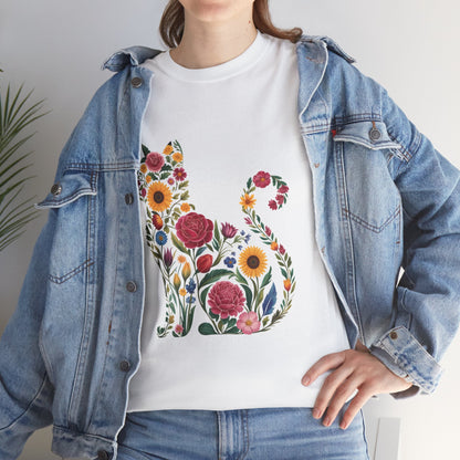 Floral Cat Tee — Botanical Floral Cat Silhouette T-Shirt