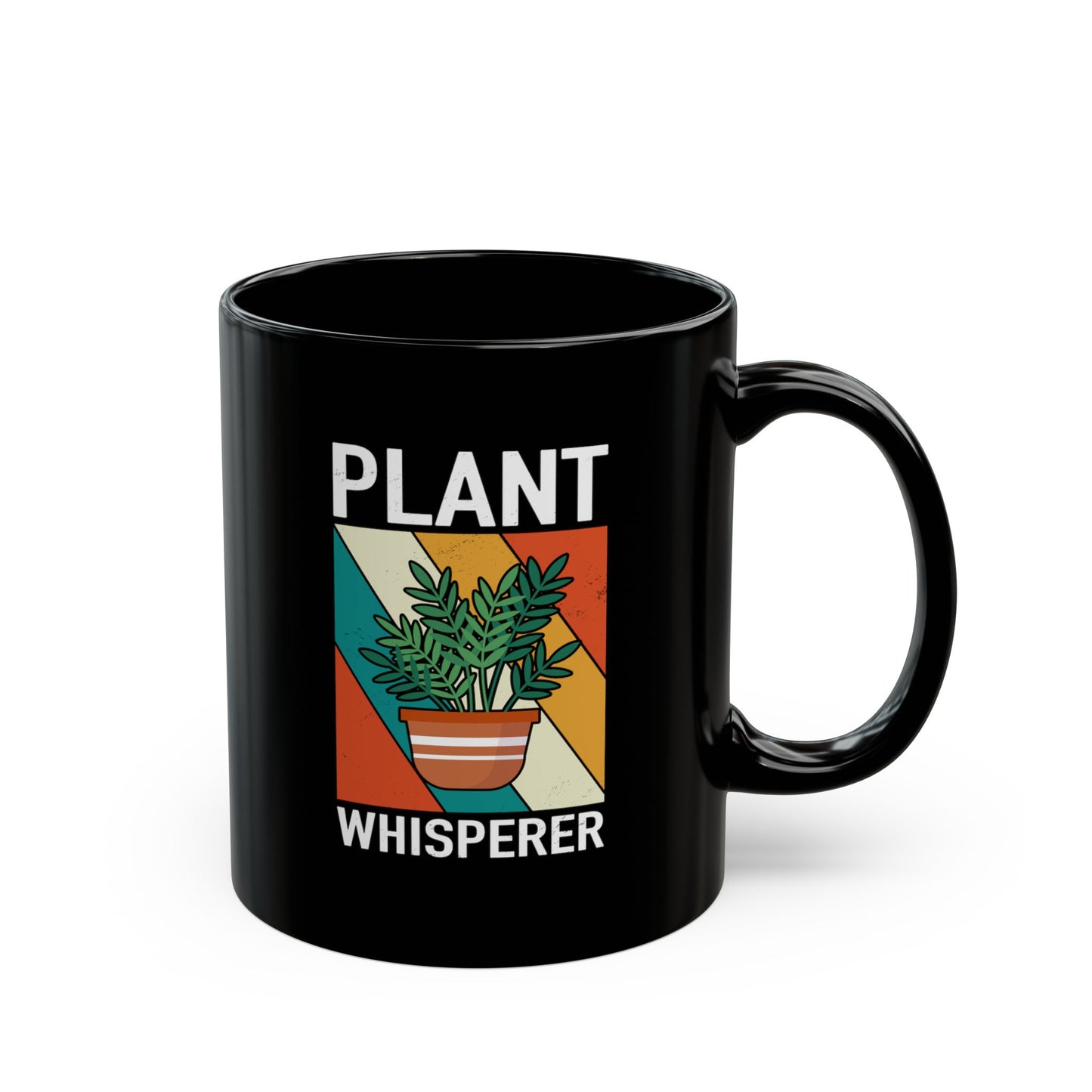 Plant Whisperer Mug | Black Ceramic Coffee Cup, Retro Potted Plant Design