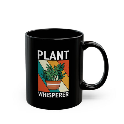 Plant Whisperer Mug | Black Ceramic Coffee Cup, Retro Potted Plant Design