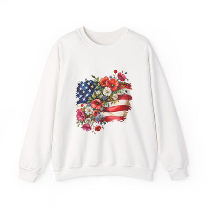 Floral American Flag sweatshirt | Stars and Stripes Flag with Watercolor Flowers sweatshirt