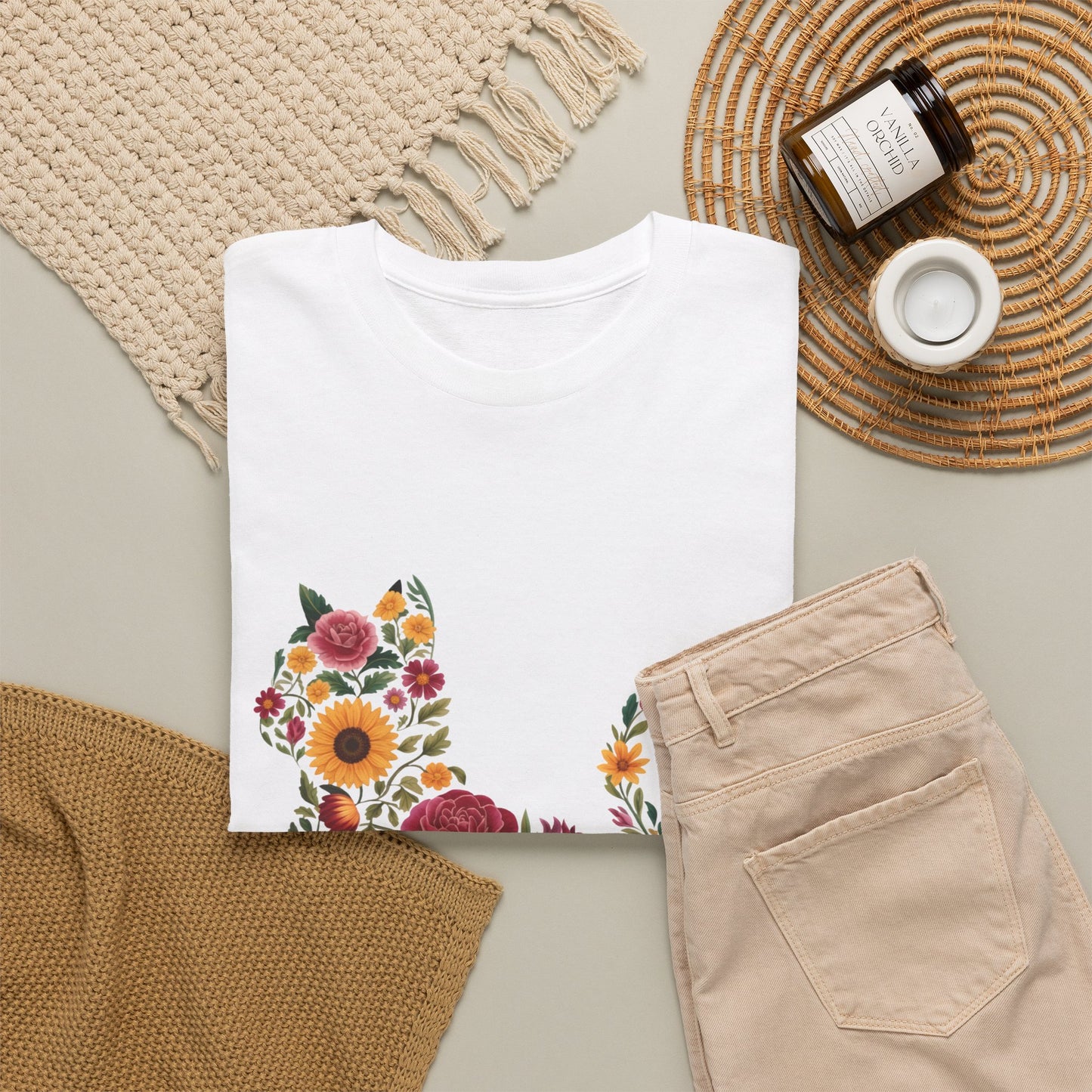 Floral Cat Tee — Botanical Floral Cat Silhouette T-Shirt